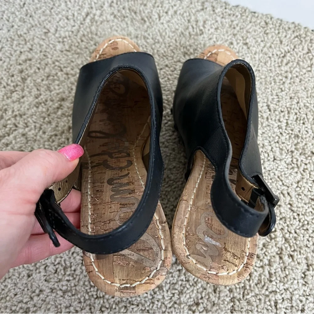 Sam Edelman Camilla Black Leather Studded Cork Wedge Open Toe Sandals Size 9 - Picture 3 of 15